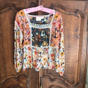Maeve By Anthropologie Lightweight Boho Top Multi Colors cropped Sz S